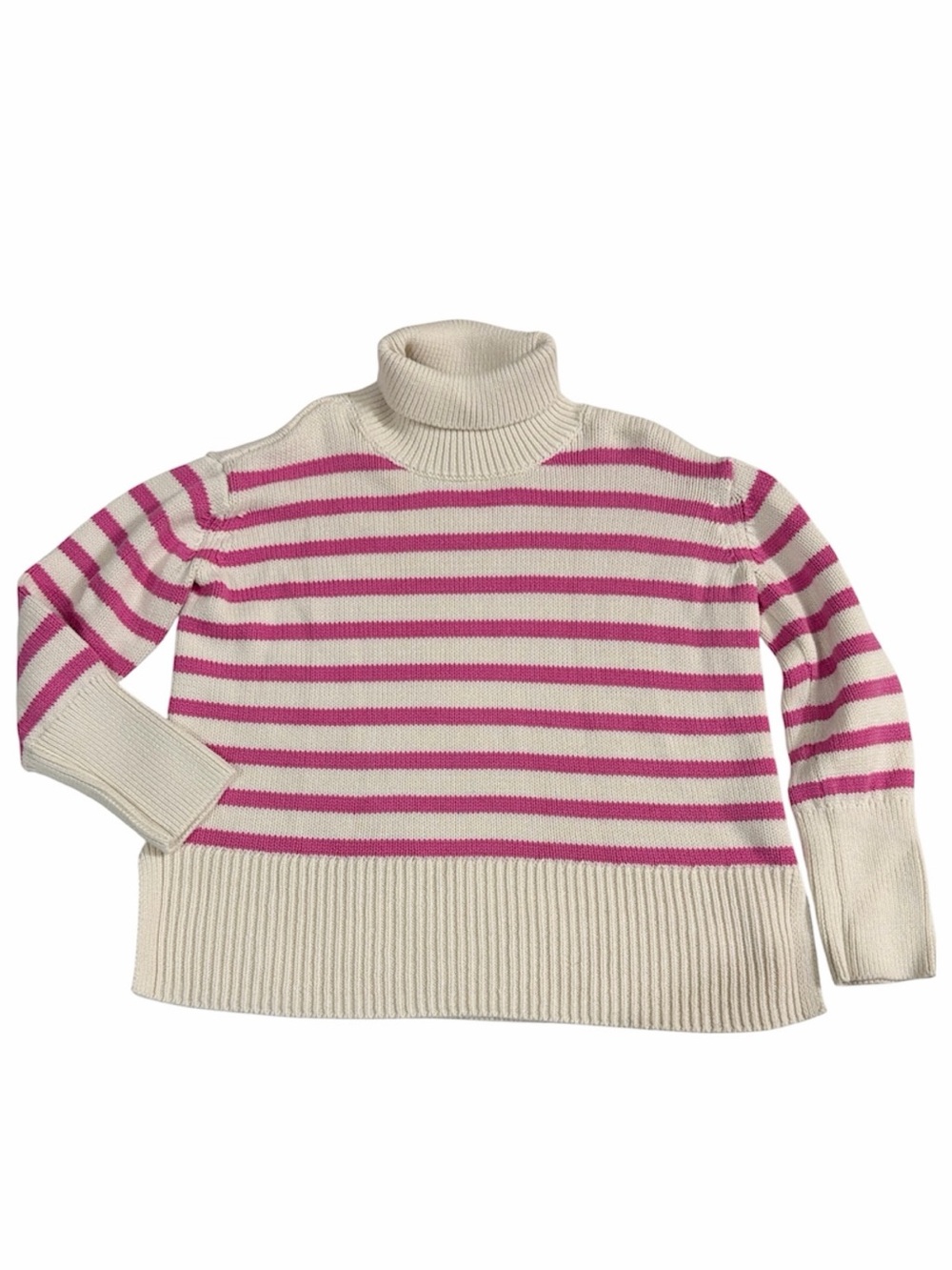 NWOT GAP Cream and Pink Striped Turtleneck Sweater S6/7